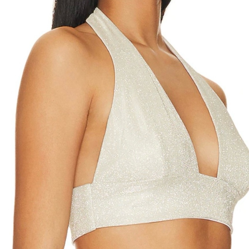 Revolve Superdown Sparkly Silver Halter Top - image 2